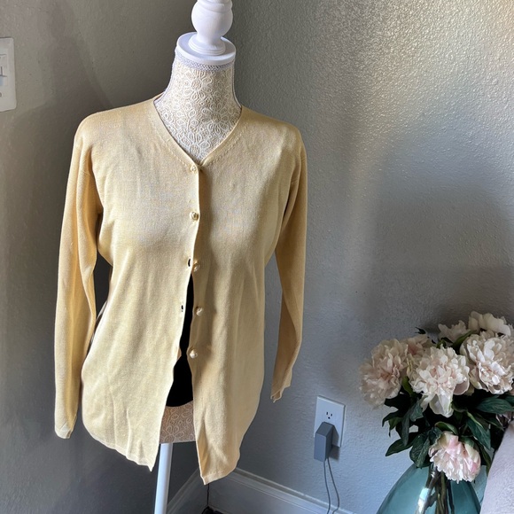 Barry Bricken Sweaters - 100% Silk Light Yellow V-Neck Button-Front Cardigan Sweater